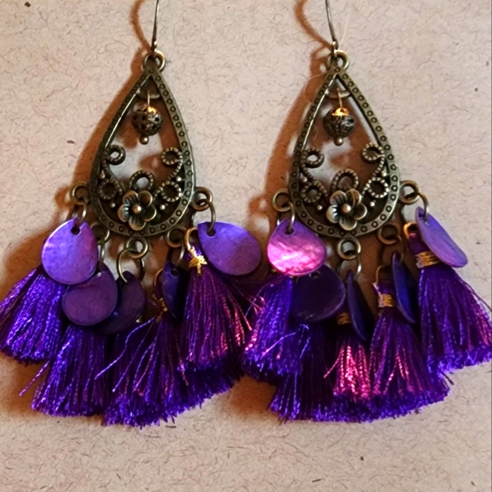Purple Tasseled Earrings